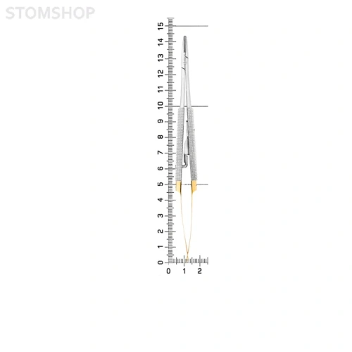 Иглодержатель хирургический изогнутый Castroviejo-Gomel TC, длина 140 мм | HLW Dental Instruments (Германия)