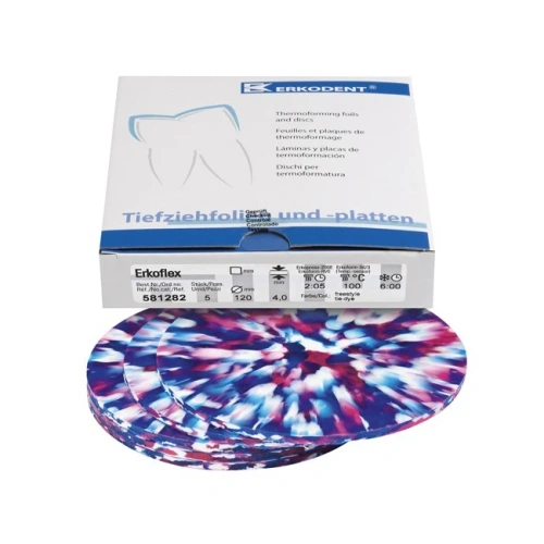 Erkoflex freestyle - термоформовочные пластины, цвет tie-dye, круглые, диаметр 125 мм, 5 шт. | Erkodent (Германия)