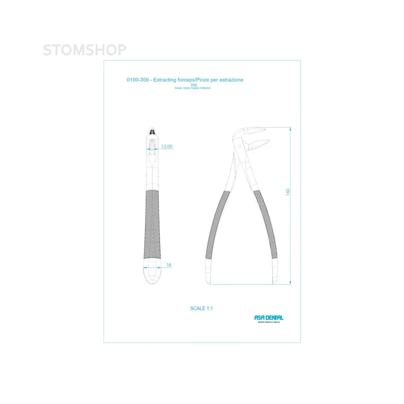 Щипцы N359 для удаления корней нижней челюсти | Asa Dental (Италия)
