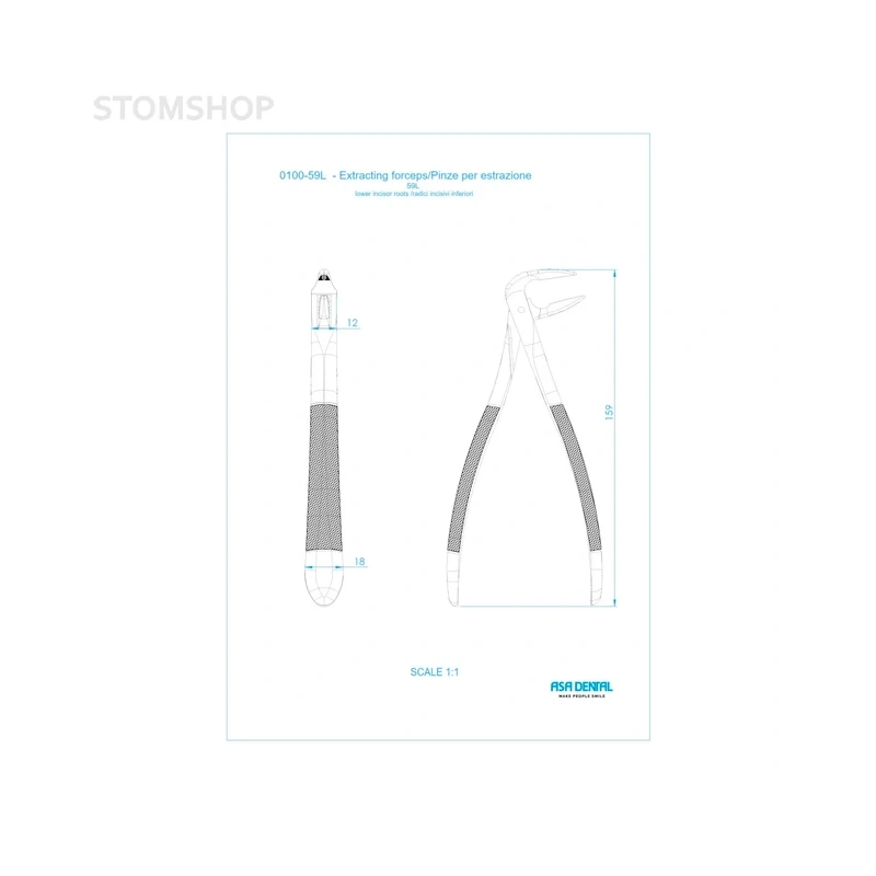 Щипцы N59L для удаления корней нижней челюсти | Asa Dental (Италия)