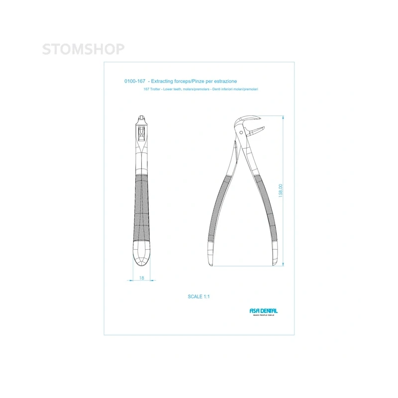 Щипцы N167 для удаления корней нижней челюсти | Asa Dental (Италия)