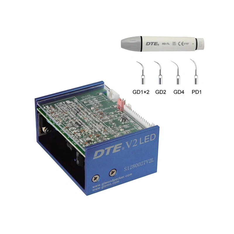DTE-V2 LED - встраиваемый ультразвуковой скалер с фиброоптикой, герметичный съемный наконечник, 5 насадок в комплекте | DTE (Китай)