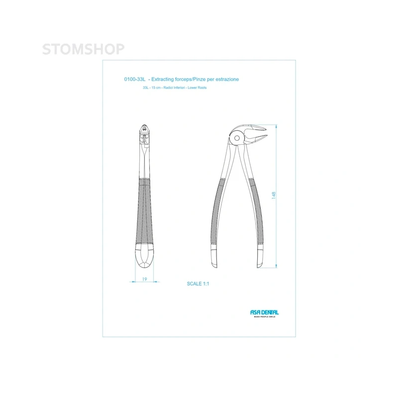 Щипцы N33L для удаления корней нижней челюсти | Asa Dental (Италия)