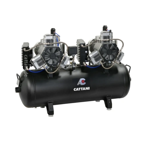 Cattani AC600 150-476 - безмасляный компрессор для 7-ми стоматологических установок, c двумя осушителями, без кожуха, с ресивером 150 л, 476 л/мин, однофазный | Cattani (Италия)