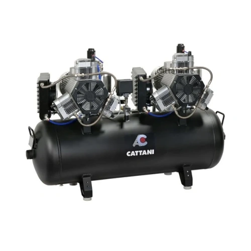 Cattani AC600 150-476 - безмасляный компрессор для 7-ми стоматологических установок, c двумя осушителями, без кожуха, с ресивером 150 л, 476 л/мин, трехфазный | Cattani (Италия)