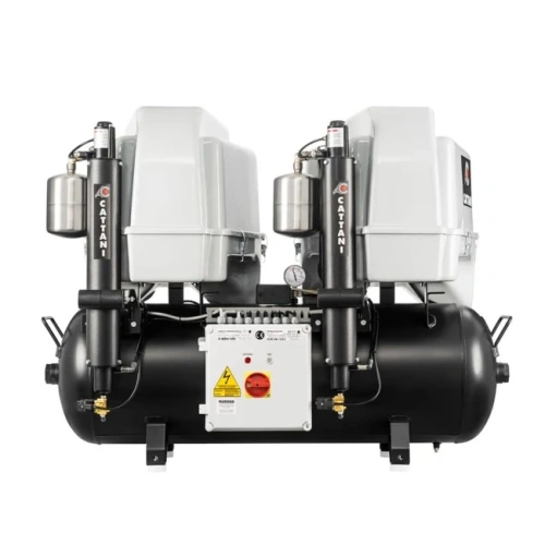 Cattani 100-320 C - безмасляный компрессор для 5-ти стоматологических установок, 2 мотора по 2 цилиндра, с 2 осушителями, с пластиковым кожухом, с ресивером 100 л, 320 л/мин | Cattani (Италия)