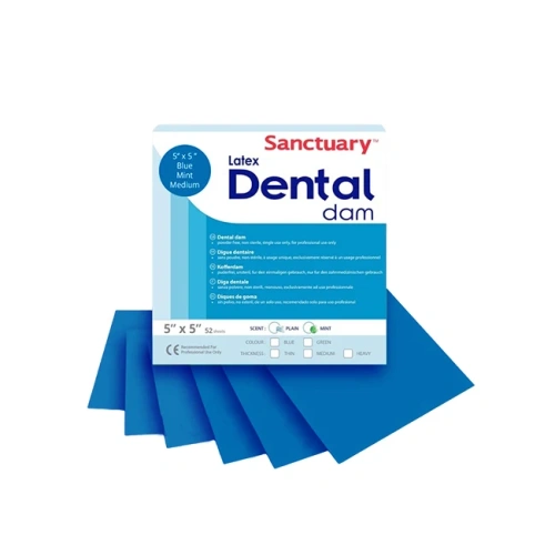 Latex Dental Dams - коффердам без запаха, синий цвет, 127?127 мм, 52 шт. | Sanctuary Health (Малайзия)