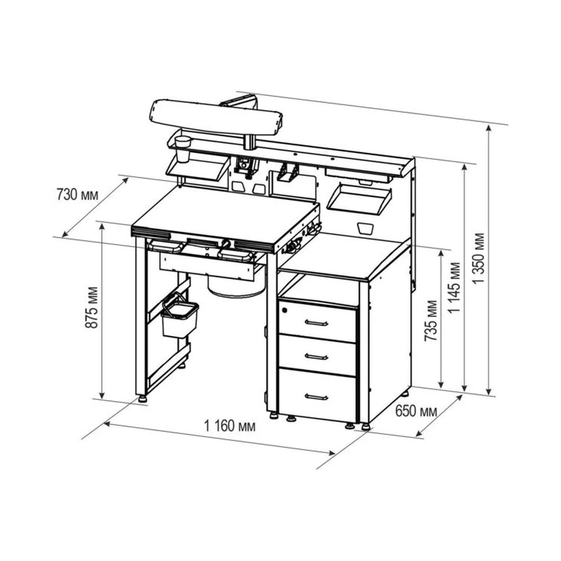СЗТ 1.3 ЛОРЕЛЕЯ - стол зубного техника серии МАСТЕР с двухуровневой столешницей в полностью металлическом исполнении | Аверон (Россия)