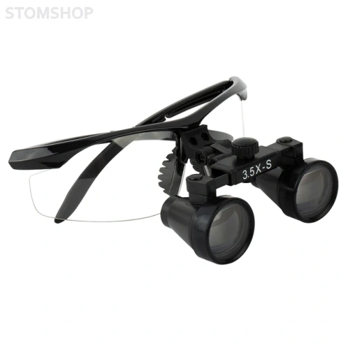 CO3.5X + BP frame - бинокулярные лупы системы Flip-up на усиленной спортивной оправе, увеличение 3.5x, черный цвет | Ymarda (Китай)
