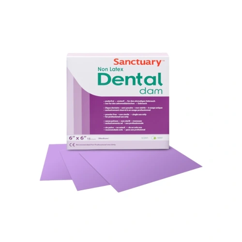Dental Dams Non-Latex - коффердам безлатексный с ароматом мяты, фиолетовый цвет, 152?152 мм, 15 шт. | Sanctuary Health (Малайзия)