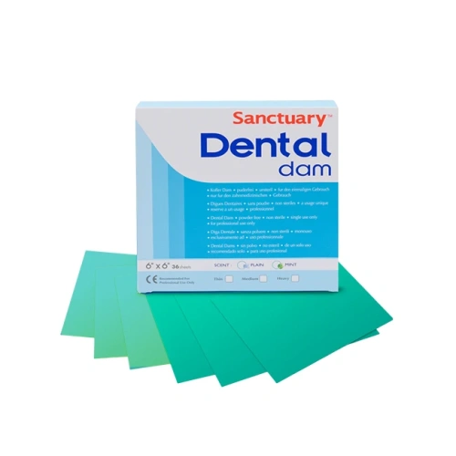 Green Latex Dental Dams - коффердам с ароматом мяты, зелёный цвет, 152?152 мм, 36 шт. | Sanctuary Health (Малайзия)
